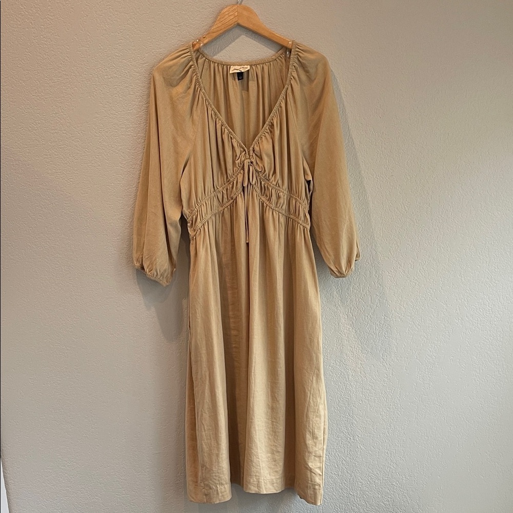 Universal Thread Linen Blend Tan Midi Dress With Pockets